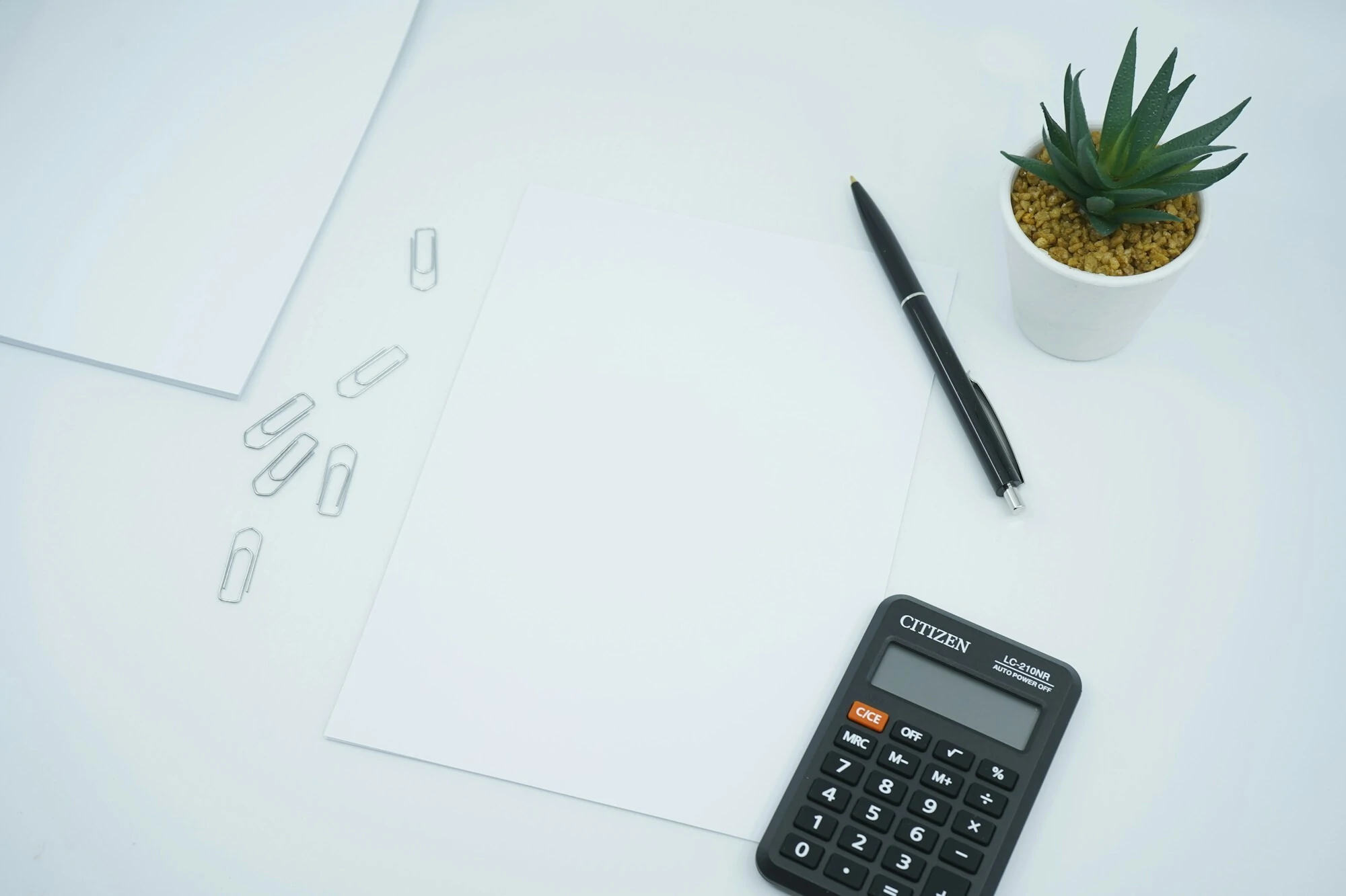 Empty paper with calculator
