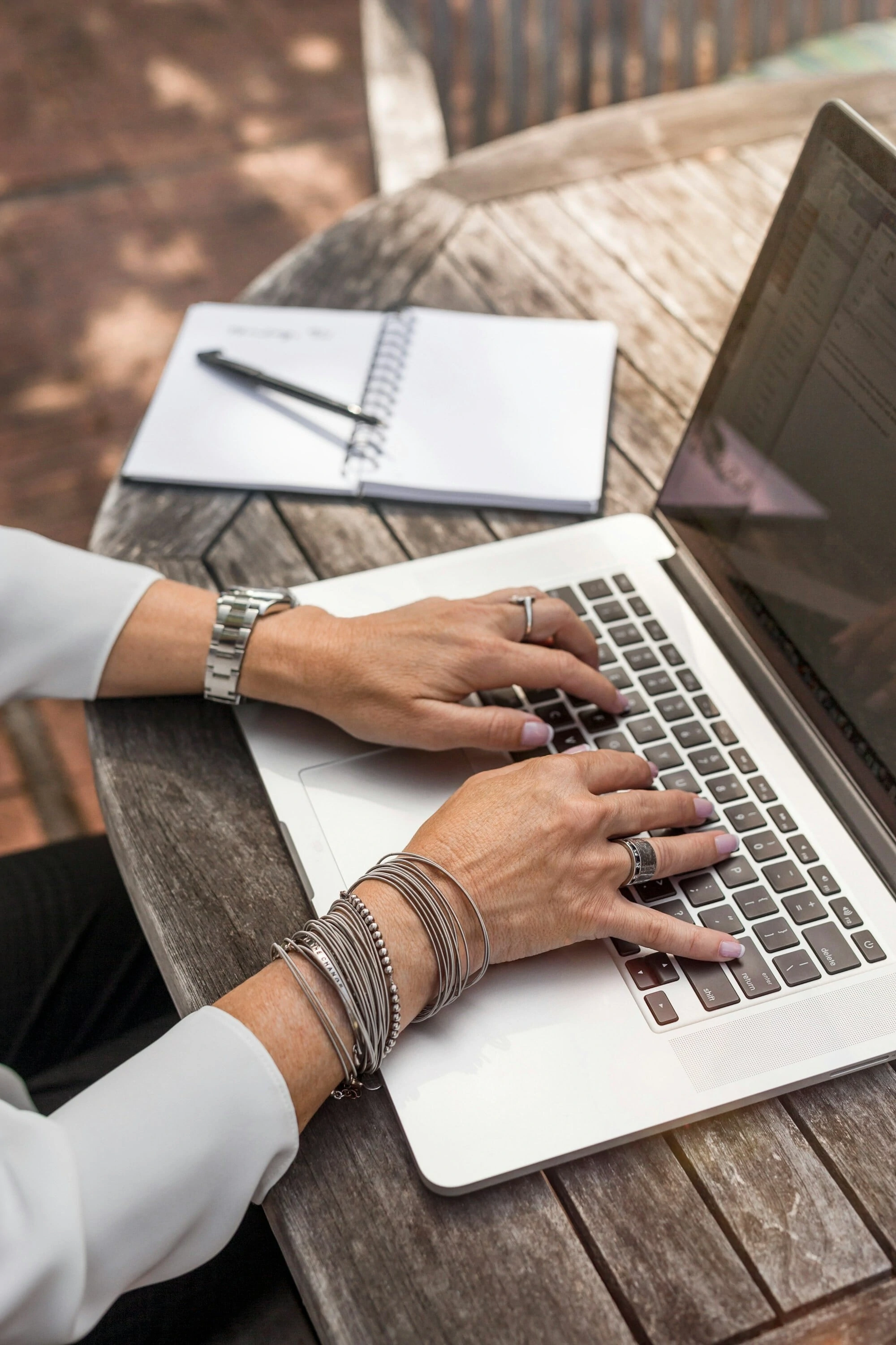 Typing on the laptop